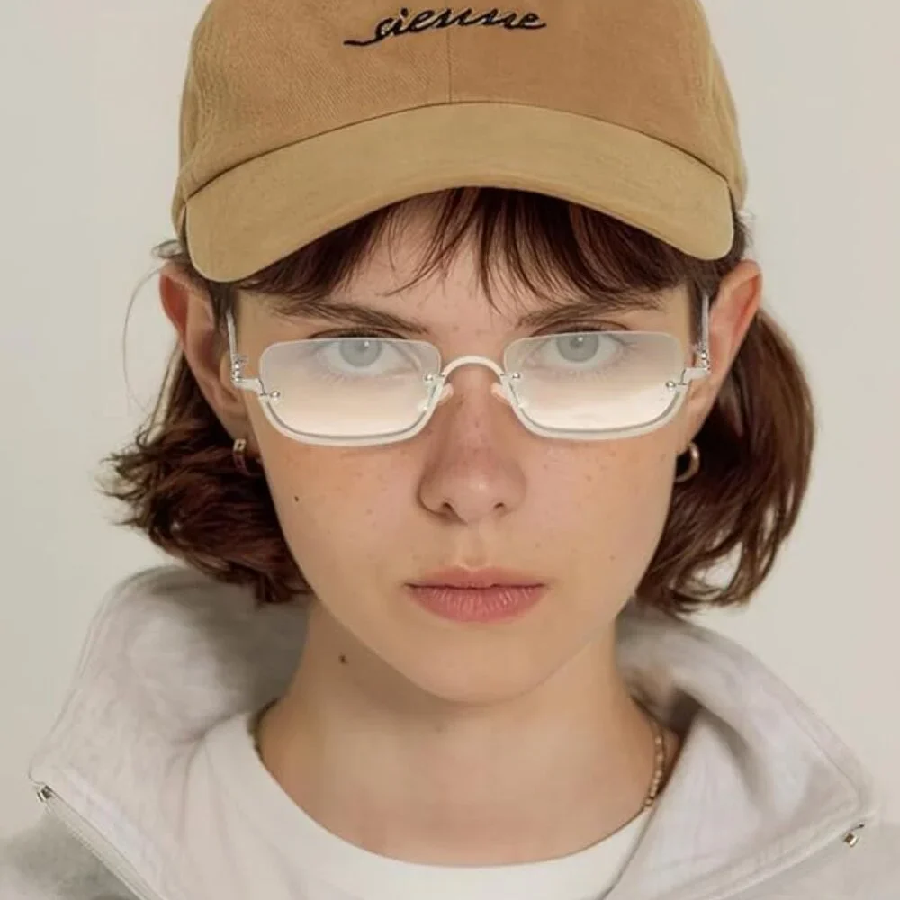 Trendy Narrow Silver Semi-Rimless Sun Glasses